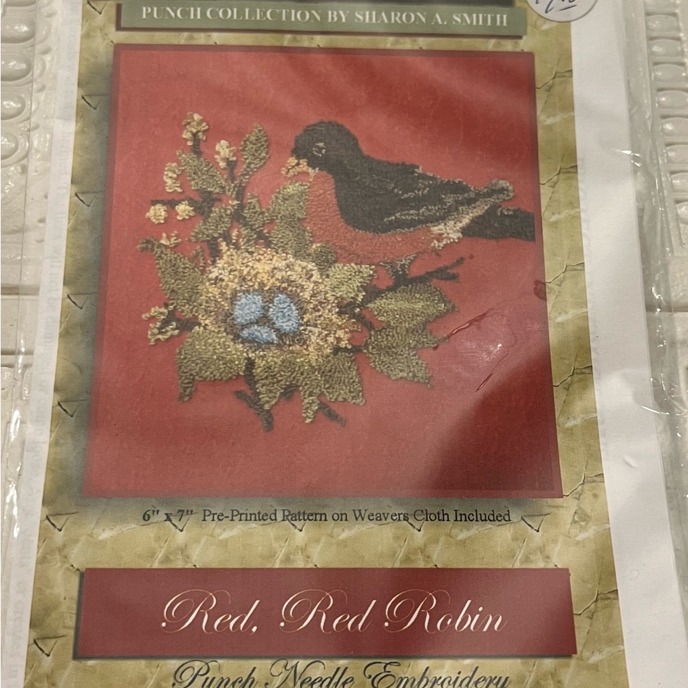 French Fantasy Designs RED, RED ROBIN Punch Needle Embroidery Cloth Pattern 2007